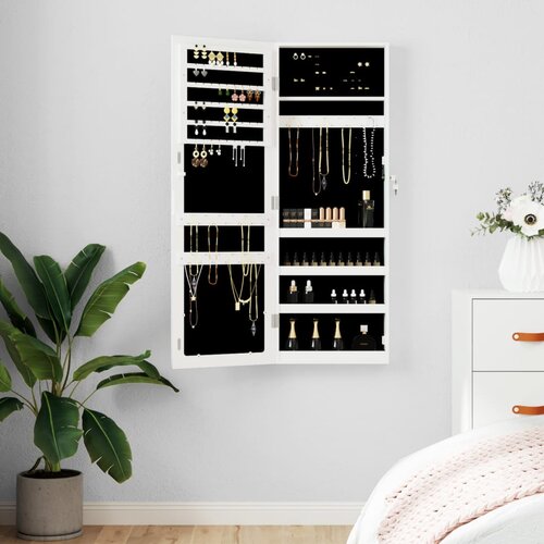 vidaXL Zidni ormarić za nakit s ogledalom bijeli 37 5 x 10 x 106 cm Cijene