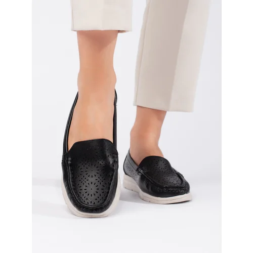 Shelvt Women's openwork loafers black