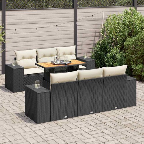  7-dijelni set vrtnih sofa od poliratana s jastucima crni Slike