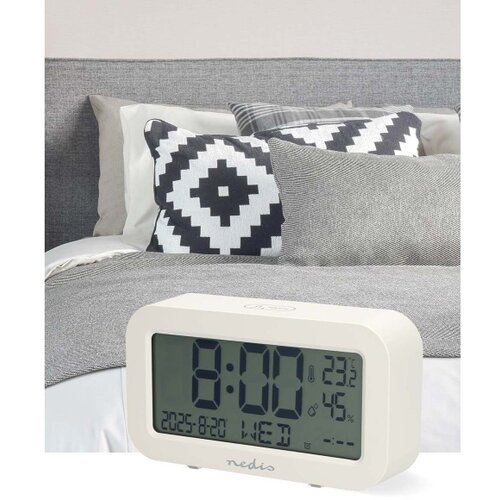 Nedis CLDK2005WT - Digitalni sat sa alarmom, termometrom i higrometrom 2xAA beo Slike