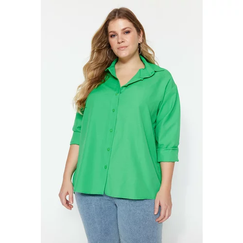 Trendyol Curve Green Boyfriend Pattern Woven Shirt