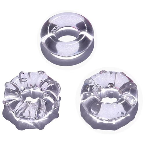 SuperLove Cock Ring Set Transparent 3 Pack Slike