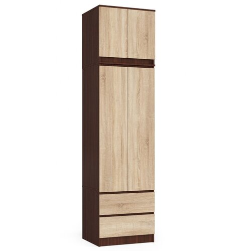 AKORD Garderobna Omara Z Nadgradnjo, 2 Vrata In 2 Predala, Wenge/Hrast Sonoma, (5000331605) Slike