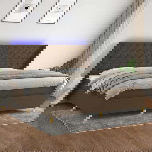 The Living Store Box spring postelja z vzmetnico LED temno rjava 200x200cm blago - Box Spring Postelja, (21515497) Slike