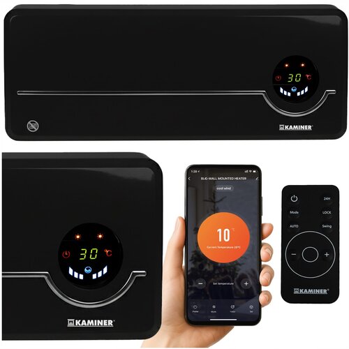 2000W keramički zidni wifi električni grijač zračna zavjesa LCD aplikacija + daljinski crni Slike