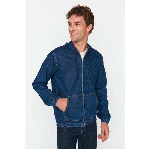 Trendyol Navy Blue Men's Zippered Hooded Denim Jacket Slike