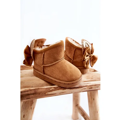 Kesi Girls' Warm Snow Boots With Bows Camel Meriva