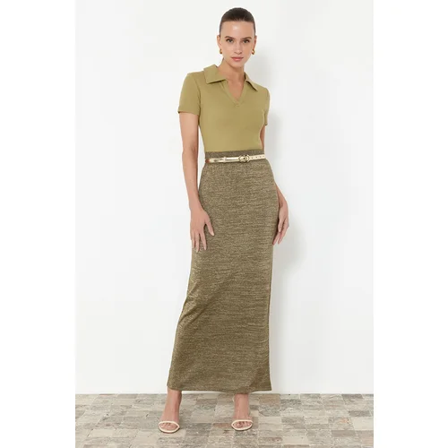 Trendyol Khaki Maxi Glitter Skirt