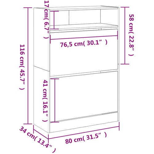  za cipele s 2 ladice boja hrasta 80 x 34 x 116 cm Slike