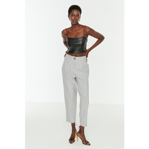Trendyol Gray Carrot High Waist Polyviscon Woven Trousers Slike
