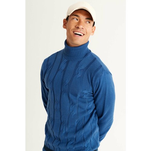 AC&Co / Altınyıldız Classics Men's Aviator Blue Standard Fit Normal Cut Full Turtleneck Jacquard Knitwear Sweater. Slike