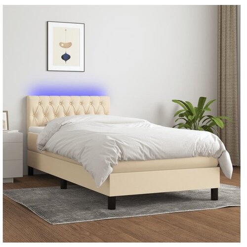 Box spring postelja z vzmetnico LED krem 90x200 cm blago Cene