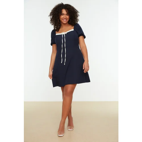 Trendyol Curve Navy Blue Woven Collar Detailed Dress