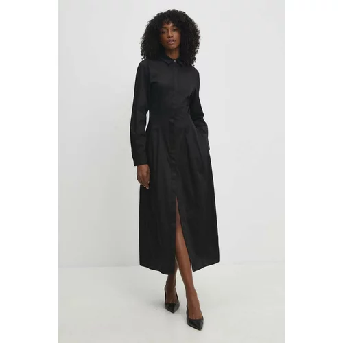 Answear Lab Pamučna haljina boja: crna, maxi, širi se prema dolje