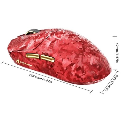 Attack Shark Bežični gaming mi&amp;scaron; RS3Ultra PAW3955MAX/52000 DPI/8KHz/Lightweight/Red Carbon Slike
