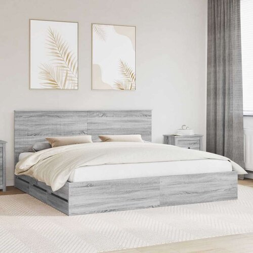  Konstrukcija postelje s predalom Siva Sonoma 200 x 200 cm, (5000121147) Cene