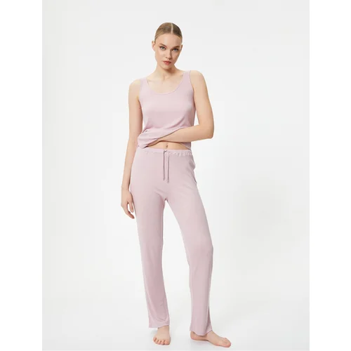 Koton Straight Leg Pajama Bottom Textured Tied Waist Modal Blended