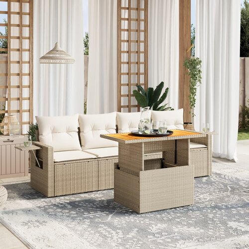 VidaXL 5-dijelni vrtni set sofa s jastucima bež od poliratana Slike