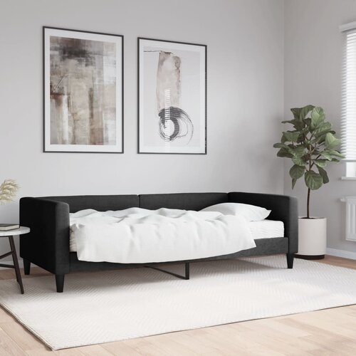 VidaXL Dnevna postelja z vzmetnico črna 90x200 cm blago Slike