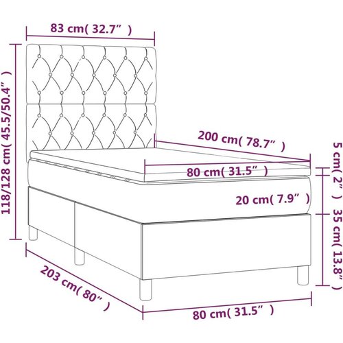  Krevet s oprugama i madracem smeđesivi 80x200 cm od tkanine Slike