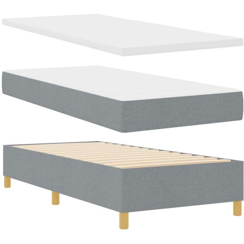 Box Spring Krevet s Madracem i Klupicom Svijetlosiva 90x190 cm Tkanina Slike