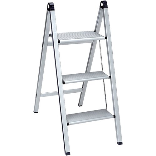 STABILOMAT Aluminijasta gospodinjska preklopna lestev Basicline Slim 2+1 (delovna vi&scaron;ina: 2,75&nbsp;m, nosilnost: 150 kg) Cene