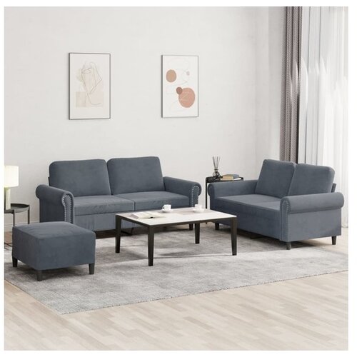 VidaXL 3-dijelni set sofa s jastucima tamnosivi bar&amp;scaron;unasti Slike