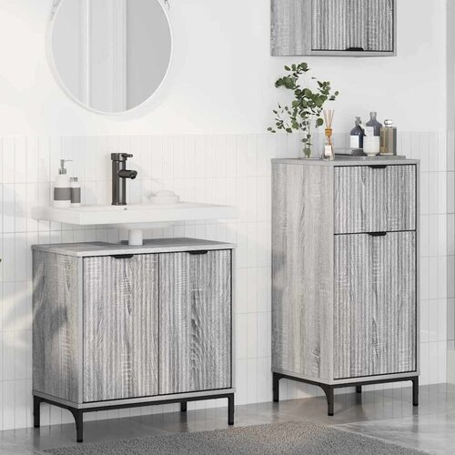VidaXL Set namje&amp;scaron;taja za kupaonicu s ladicama 2 pcs Sivi hrast sonoma Slike