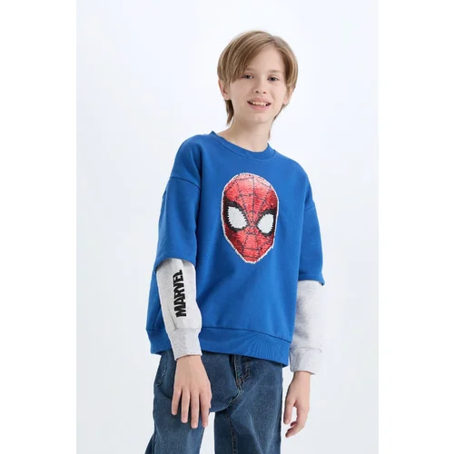 Defacto Boy Marvel Spiderman Oversize Wide Pattern Crew Neck Sweatshirt