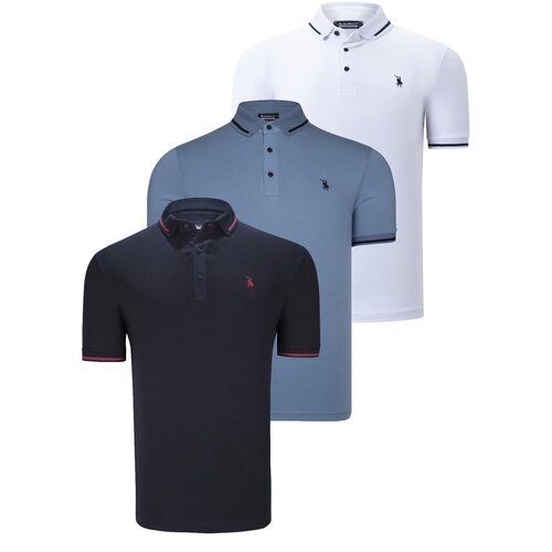 Dewberry TRIPLE SET T8586 MEN'S T-SHIRT-NAVY-WHITE-INDIGO Cene