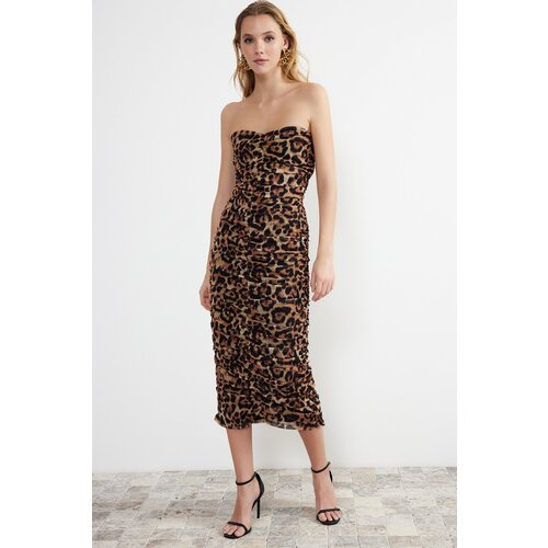 Trendyol Multi Color Draped Body Fitted Knitted Elegant Evening Dress Slike
