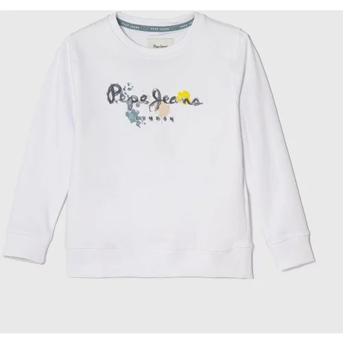 PepeJeans Otroški bombažen pulover BIGE bela barva