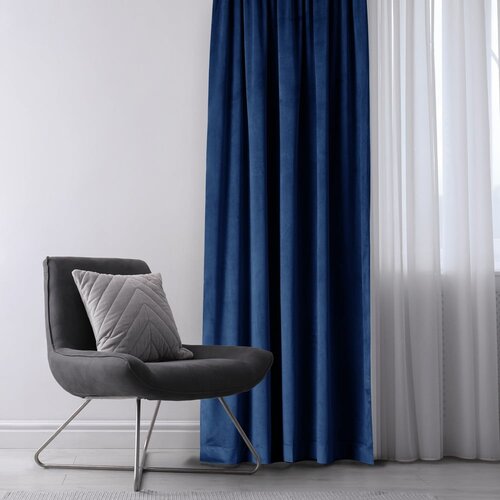 Restilo Tamno plava zavjesa za djelomično zamračenje od samta 140x245 cm Eyelets &amp;ndash; Slike