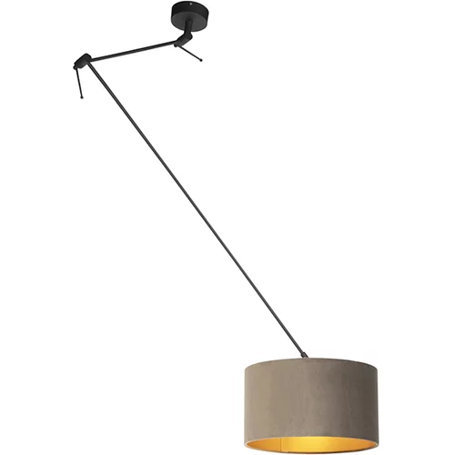 QAZQA Viseča svetilka z velur senčilom v zlati barvi 35 cm - Blitz I črna