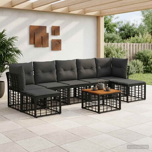  Set vanjskih sofa 8 kom. Crna i tamno siva Poliester Cene