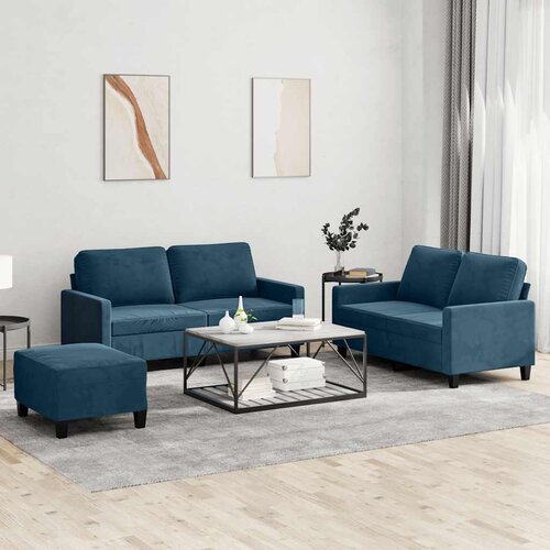 3-dijelni set sofa s jastucima plavi baršunasti Cene