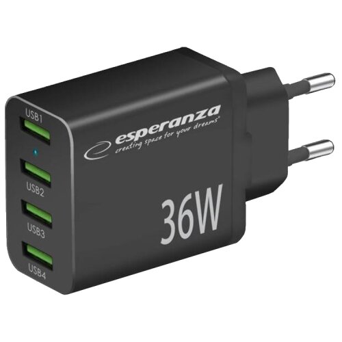 Esperanza USB punjač 4xUSB-A, QUICK POWER CHARGER 36W 4x USB-A QC 3.0 18W, EZC107K Slike