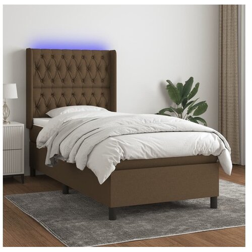  Krevet box spring s madracem LED tamnosmeđi 100x200 cm tkanina Cijene