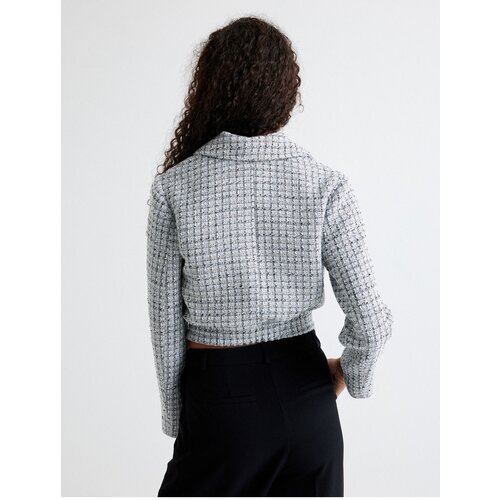 Koton Tweed Bomber Jacket with Pockets and Buttoned Shirt Collar Cene