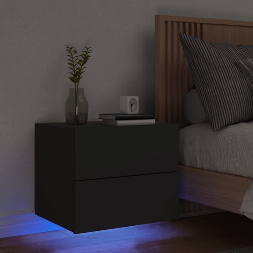 vidaXL Stenska nočna omarica z LED lučkami črna Cene