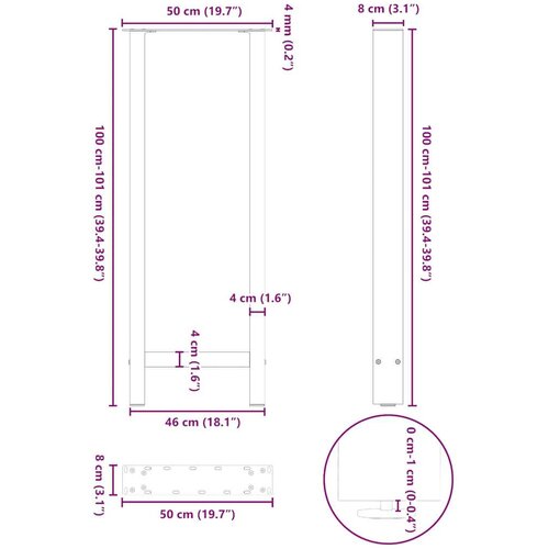  Noge za barsko mizo bele barve 2 kosa 50 x (100-101) cm jeklo Slike