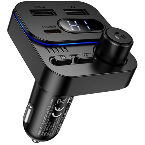 Borofone BC61 Ocean FM Bluetooth oddajnik MP3, 2&amp;times; USB + USB-C PD 45W, črn Slike