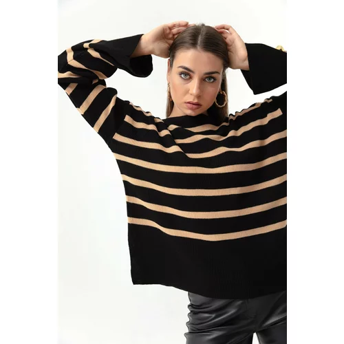 Lafaba Women's Tan Bateau Neck Striped Knitwear Sweater