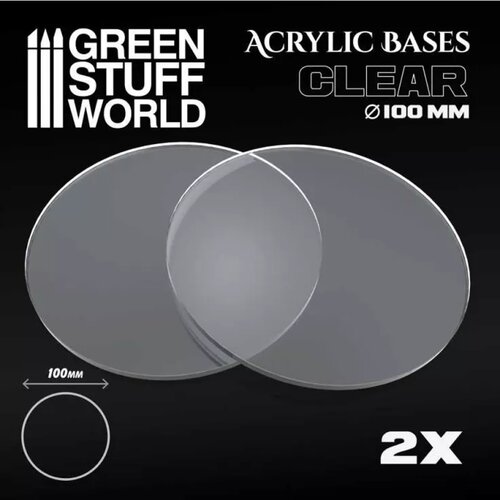 Green Stuff World acrylic round base 100mm - clear (pack x2) (thickness 3mm) Cene