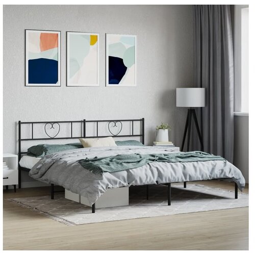 VidaXL Kovinski posteljni okvir z vzglavjem črn 193x203 cm Slike