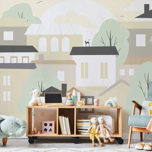  Foto tapeta - Yellow town - city suburb with trees and cats for children 392x280 Samoljepljiva Cijene