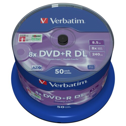Verbatim 1x50 DVD+R Double Layer 8x Speed, 8,5GB matt silver Slike