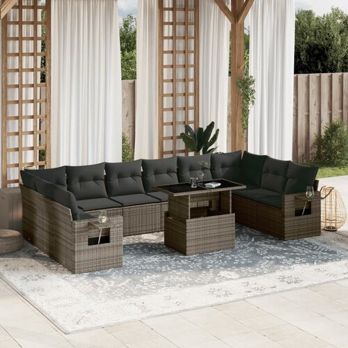 vidaXL 11-dijelni set vrtnih sofa od poliratana s jastucima sivi Cijene