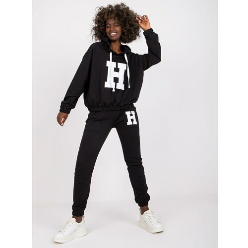 Fashion Hunters Black cotton sweatshirt set with a hooded Natela Slike