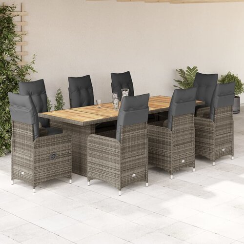 VidaXL 9-dijelni vrtni bistro set od poliratana s jastucima sivi Slike